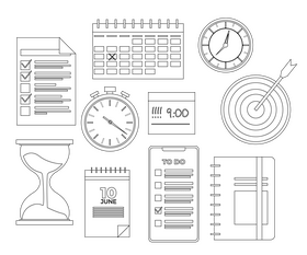Time management black and white vector