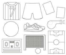 Soccer icons, set of football elements black and white vector
