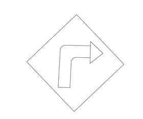 Turn right yellow traffic sign black and white clipart