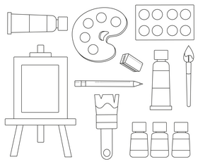 Painting tools elements black and white vector