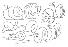 Snail cartoon set black and white vector