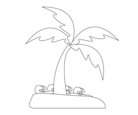 Beach palm tree illustration black and white clipart