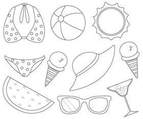 Beach set black and white vector free download