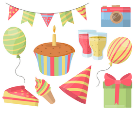 Happy birthday party elements vector