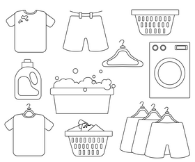 Laundry set black and white vector