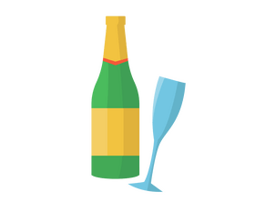 Champagne bottle and glass of champagne clipart