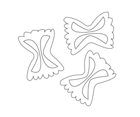 Farfalle pasta cartoon black and white clipart