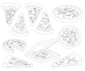 Pizza set black and white vector