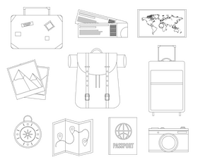 Travel icons black and white vector