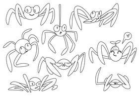 Spider cartoon set black and white vector