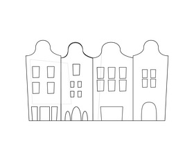 Austrian colorful apartment buildings black and white clipart