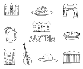 Austria icons set black and white vector