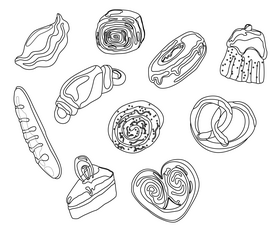 Bakery and bread buns black and white vector