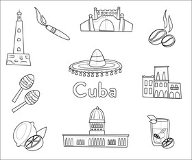 Set of Cuba icon black and white vector