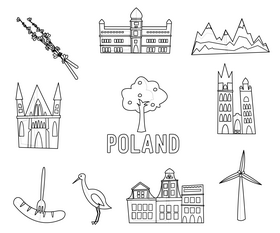 Poland symbols black and white vector
