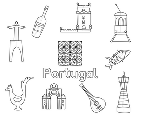 Portugal icons set black and white vector