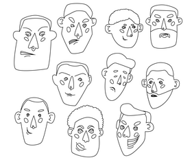 Male face avatar portraits black and white vector