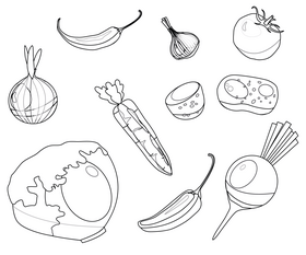 Vegetables black and white vector