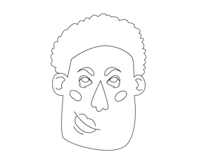 Black man face illustration black and white clipart