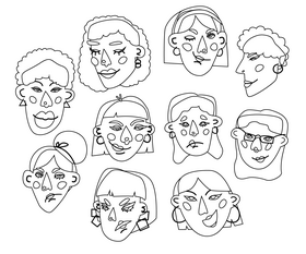 Female faces, women portraits black and white vector