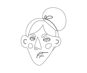 Asian woman face black and white clipart