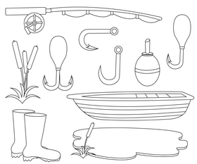 Fishing tools black and white vector