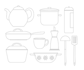 Kitchen Utensils Set Black And White Vector Free Download