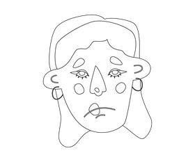 Red hair cute woman face black and white clipart