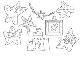 Starfish cartoon set black and white vector