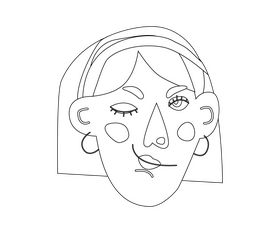 Cartoon short red hair girl face black and white clipart