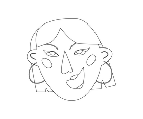 Cute white hair girl face portrait black and white clipart