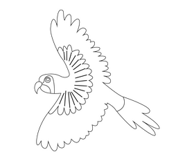 Flying cartoon bird black and white clipart