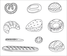 Bread and buns black and white vector