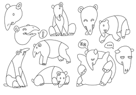 Tapir cartoon set black and white vector