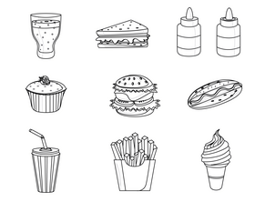 Fast food icons black and white vector