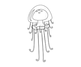 Cute jellyfish cartoon black and white clipart
