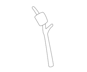 Marshmallow on a stick black and white clipart