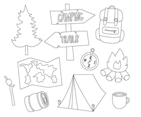 Camping elements black and white vector