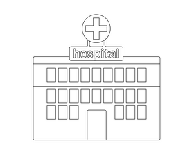 Cartoon hospital black and white clipart