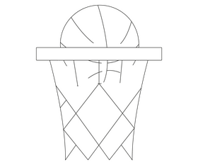 Basketball ball falls into basket black and white clipart