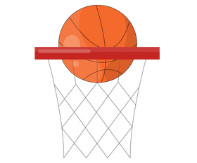 Basketball ball falls into basket clipart