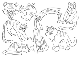 Tiger cartoon set black and white vector