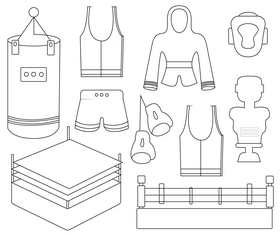 Set of boxing black and white vector