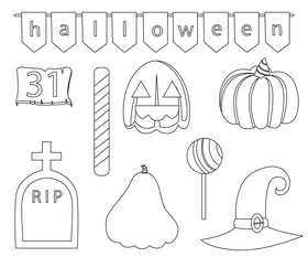Set of halloween black and white vector