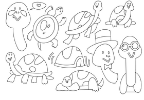 Turtle cartoon set black and white vector