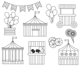 Amusement park elements black and white vector