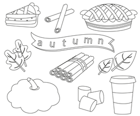 Set of autumn elements black and white vector