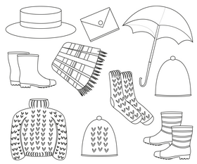 Autumn season clothes set black and white vector