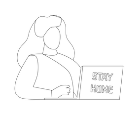 Working from home black and white clipart