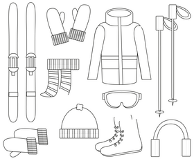 Ski equipment black and white vector
